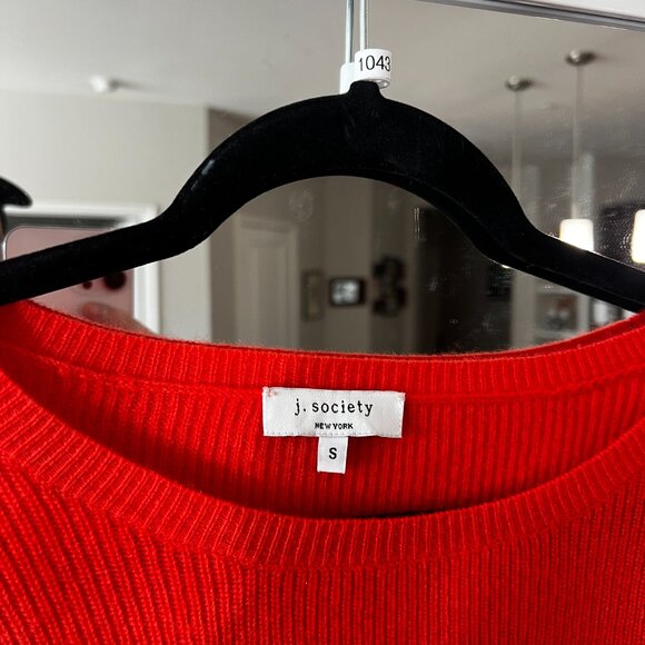 1043 J. Society Cashmere Sweater Size Small Color Red Orange - Picture 2 of 4